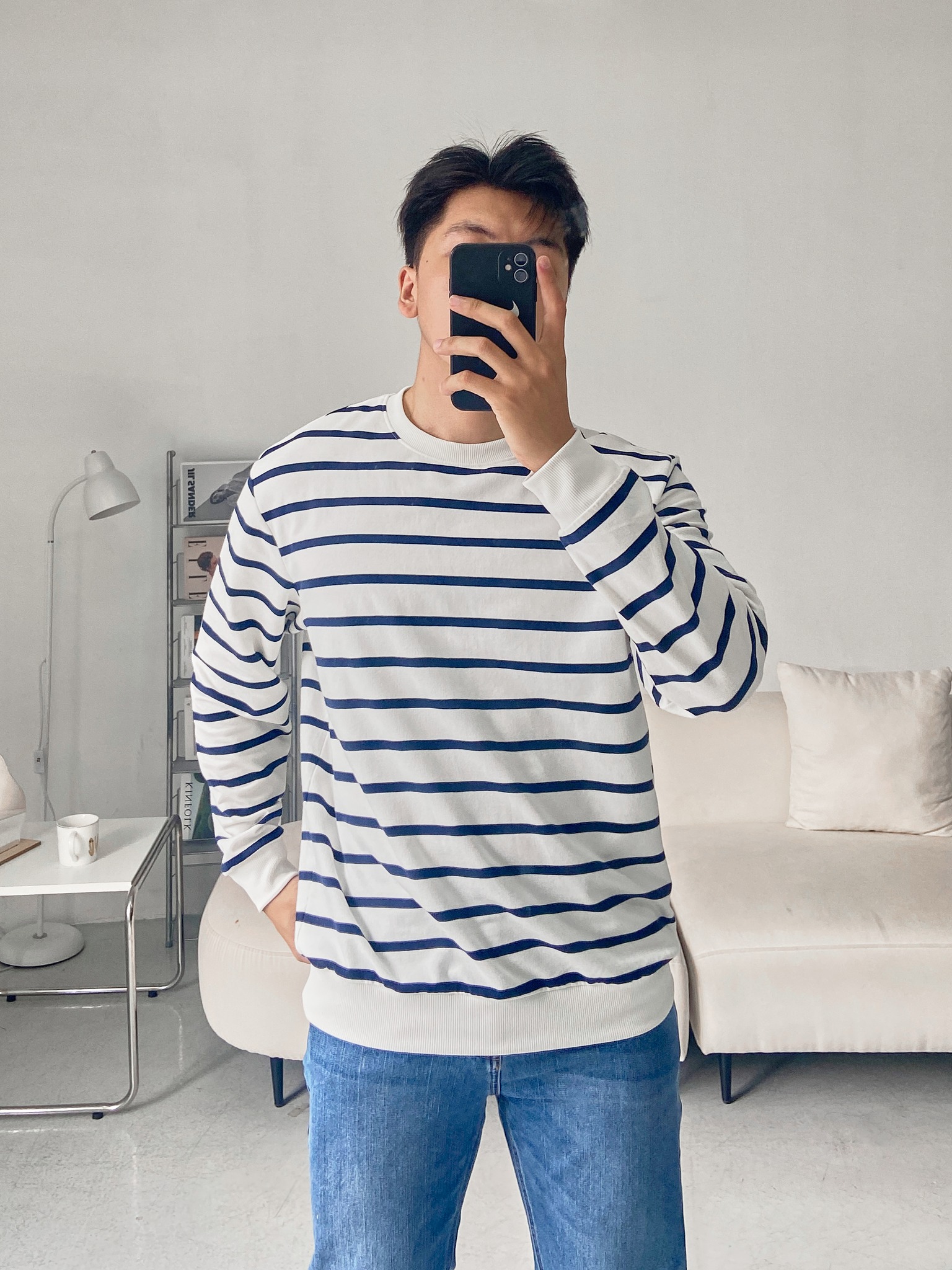 Áo thun thu đông nam họa tiết kẻ ngang hiện đại