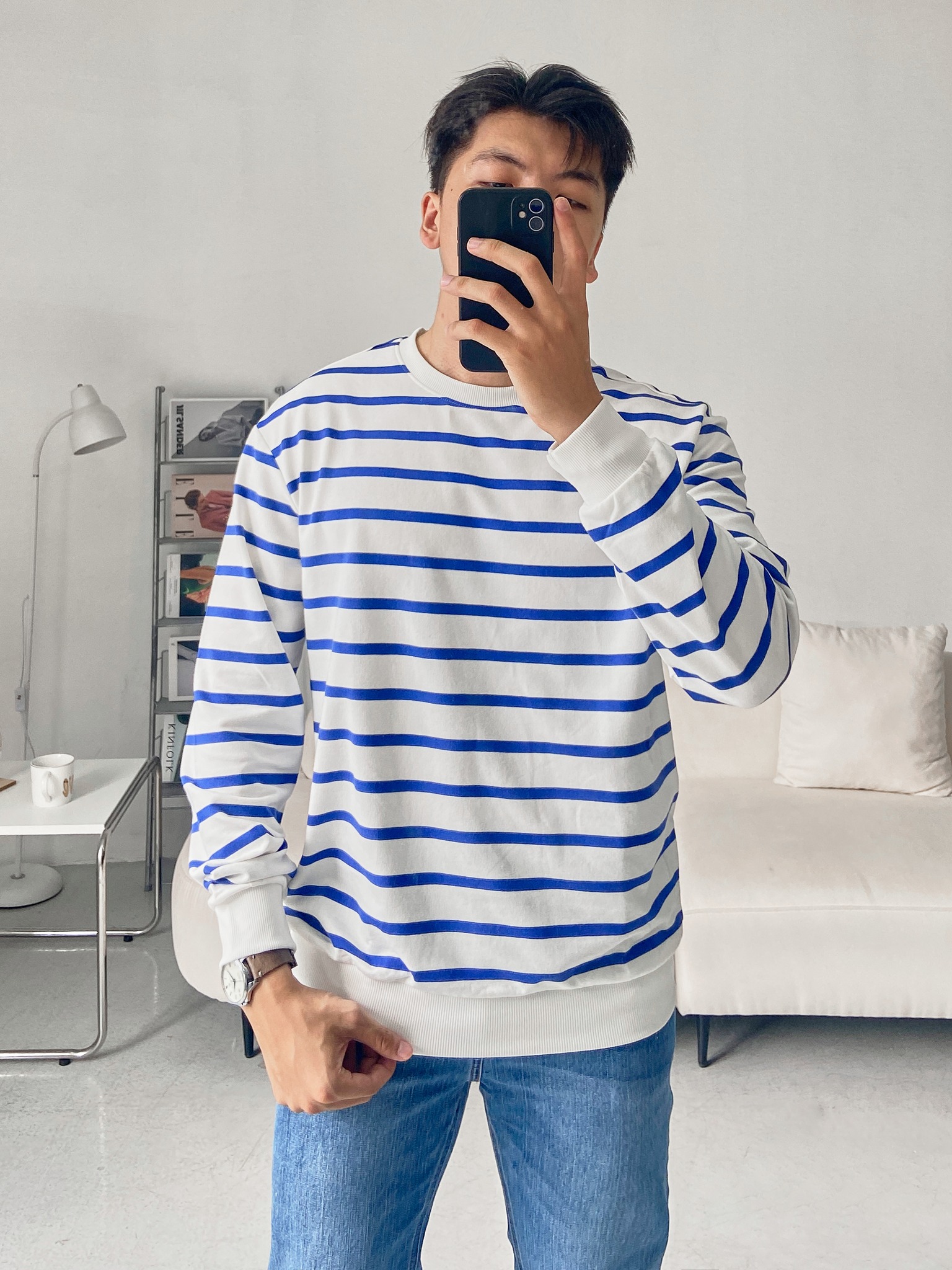 Áo thun thu đông nam họa tiết kẻ ngang hiện đại