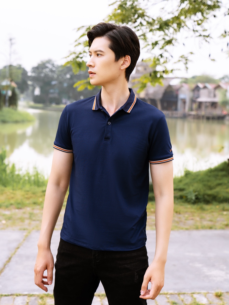 Áo Polo Nam Pique Mắt Chim Phối Tay Cổ Kẻ