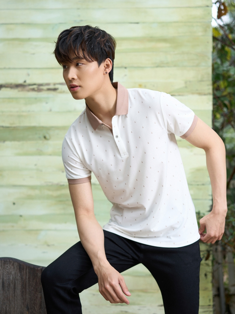 Áo Polo Nam Mắt Chim Dáng Suông Họa Tiết Mỏ Neo