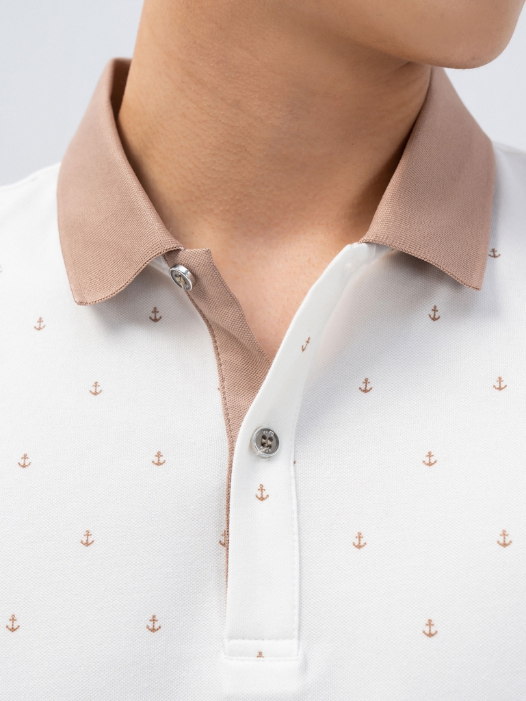 Áo Polo Nam Mắt Chim Dáng Suông Họa Tiết Mỏ Neo