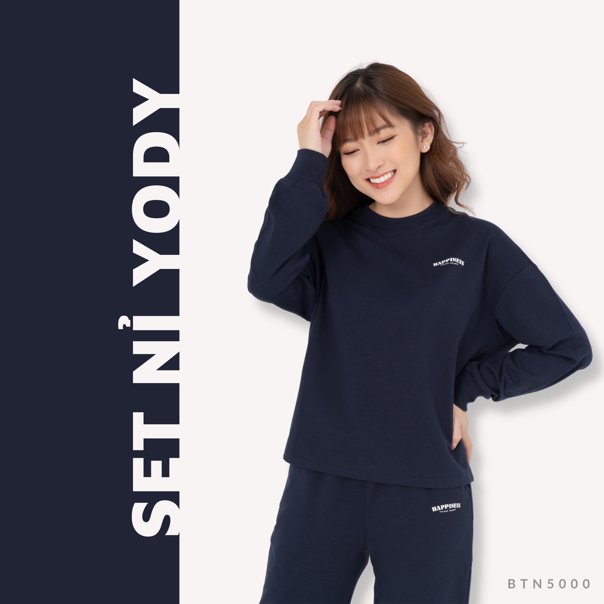 Bộ đông nữ nỉ in chữ HAPPINESS