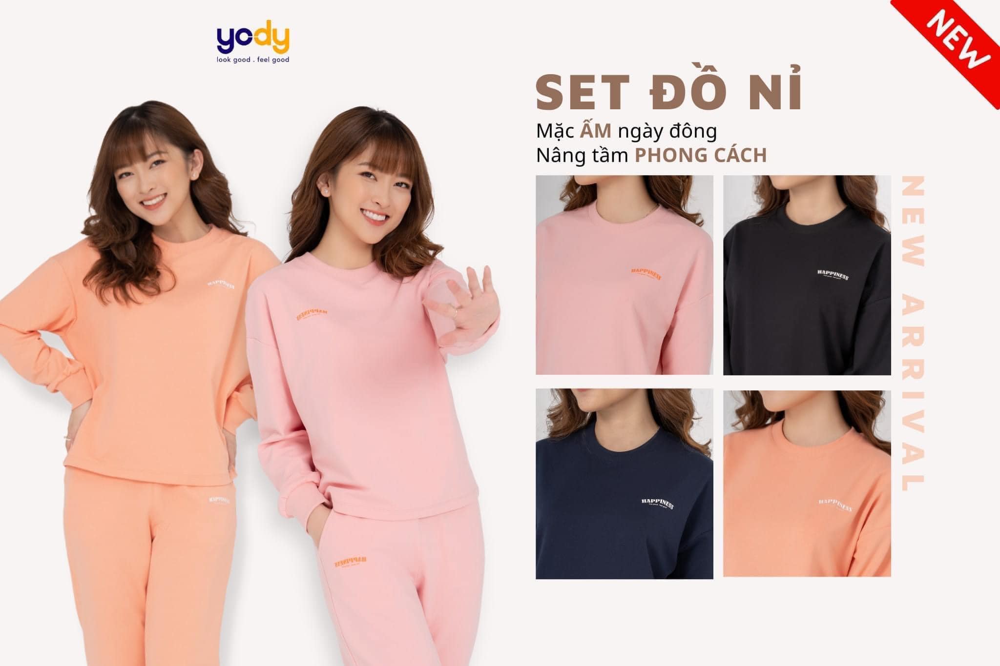 Bộ đông nữ nỉ in chữ HAPPINESS