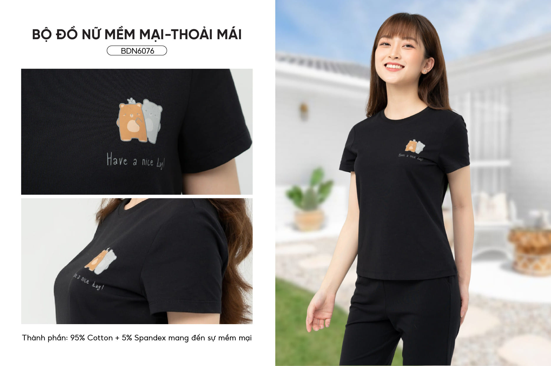 Đồ Bộ Nữ Lửng In Gấu Cotton 95/5