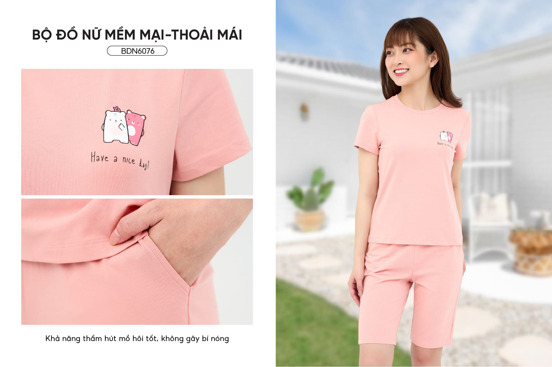 Đồ Bộ Nữ Lửng In Gấu Cotton 95/5