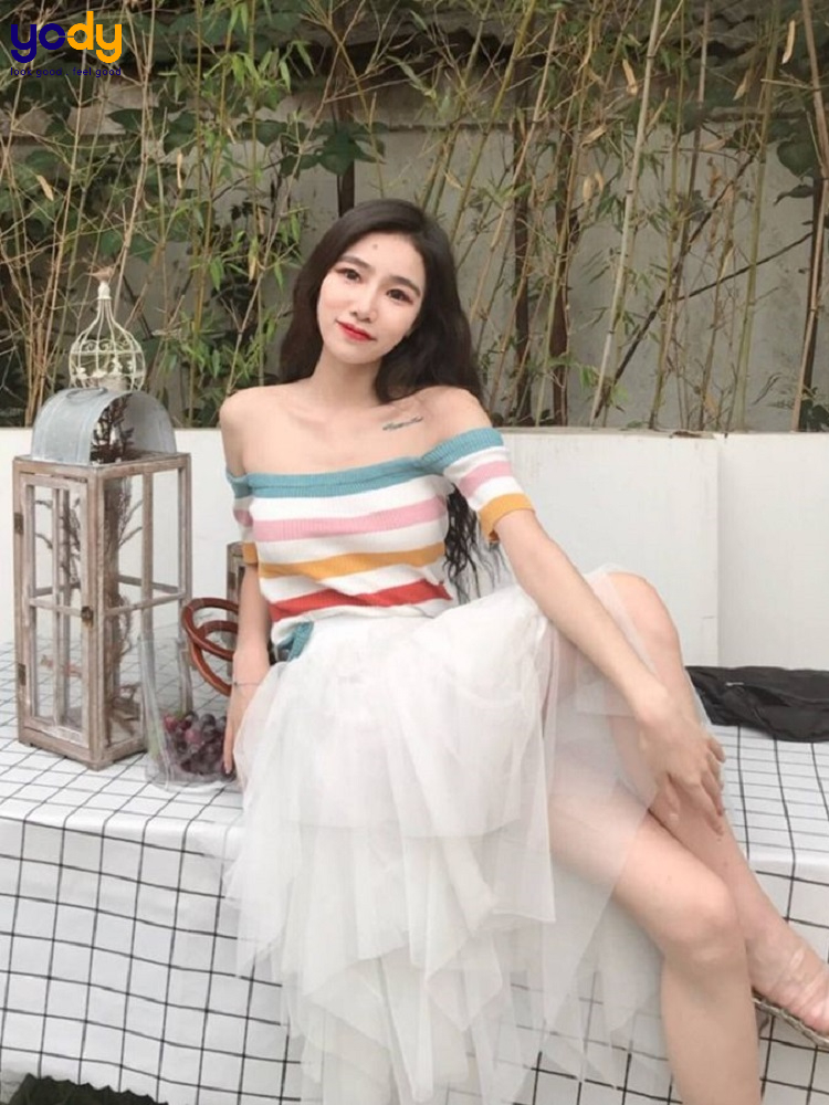 Áo trễ vai mix cùng chân váy công chúa - set đồ cực quyến rũ