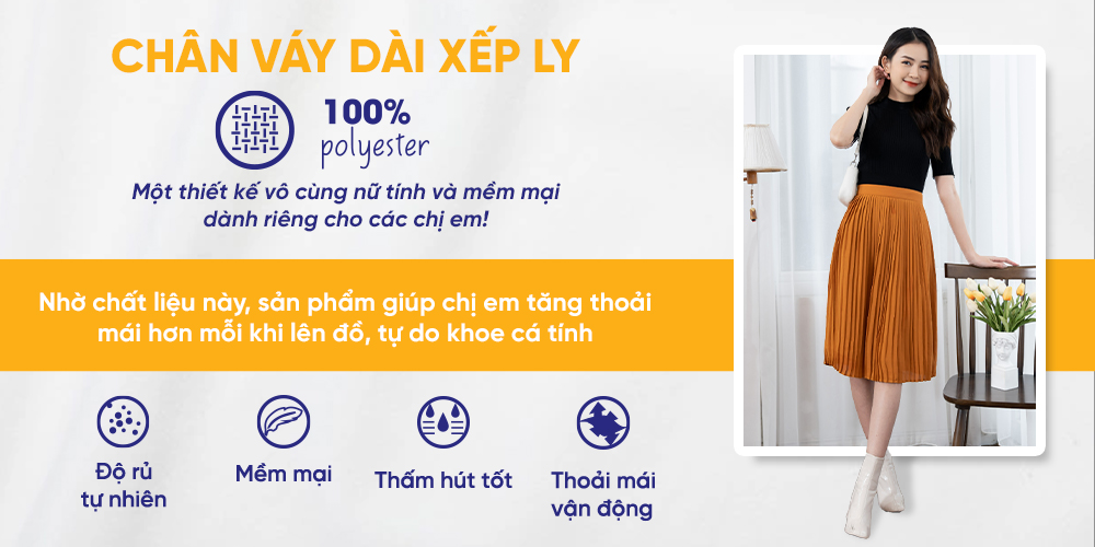Chân Váy Xòe Dài Xếp Ly Lưng Thun Mềm Mại Không Nhăn