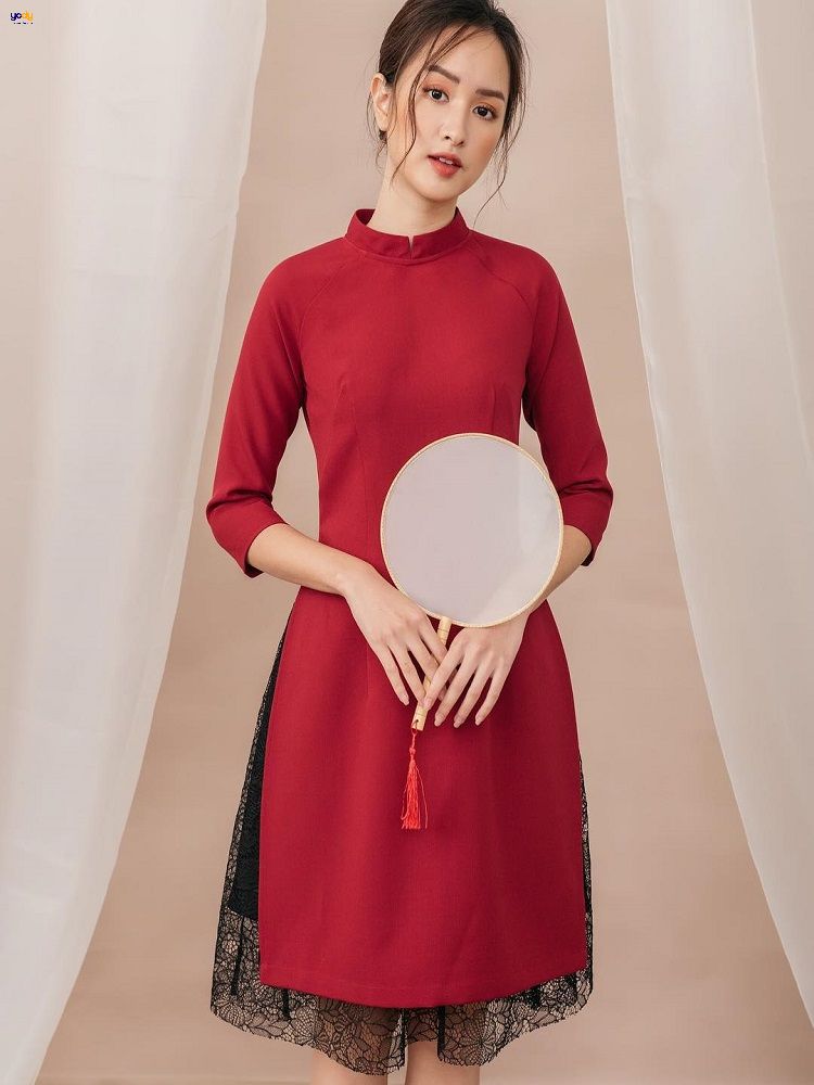 Chân váy ren phối với áo dài đẹp trẻ trung