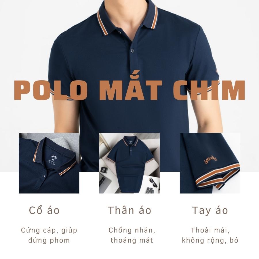Áo Polo Nam Pique Mắt Chim Phối Tay Cổ Kẻ