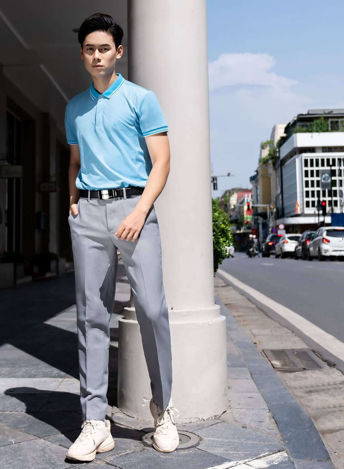 Quần Âu Nam Ống Đứng Vải Nano Melange Giữ Phom Ít Nhăn