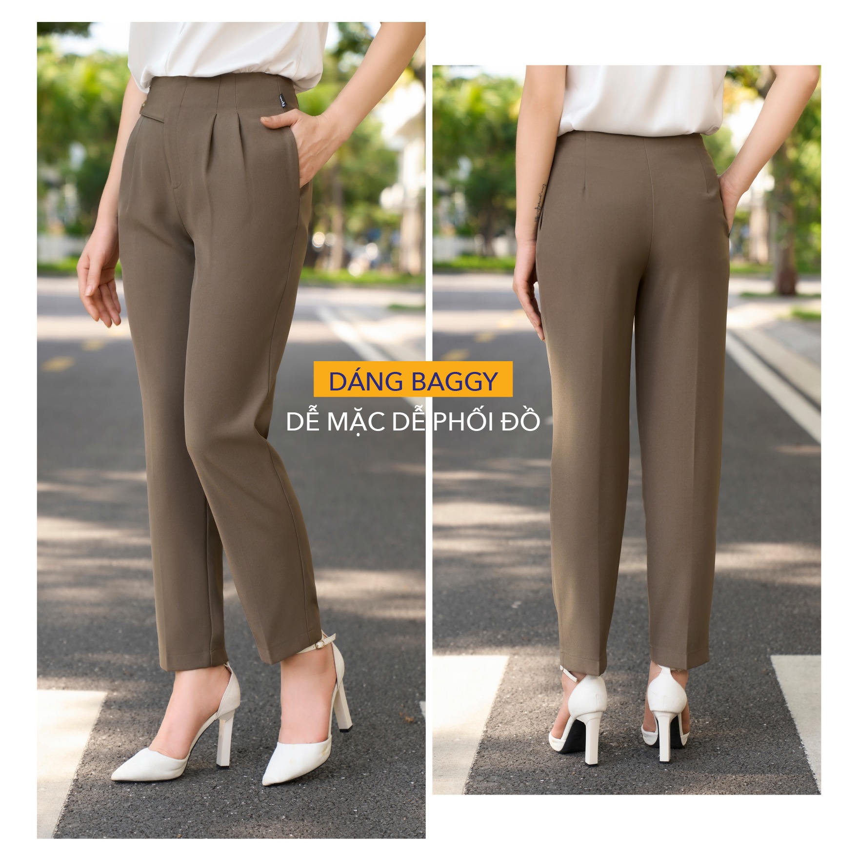 Quần Âu Baggy Nữ Lưng Cao Vạt Chéo