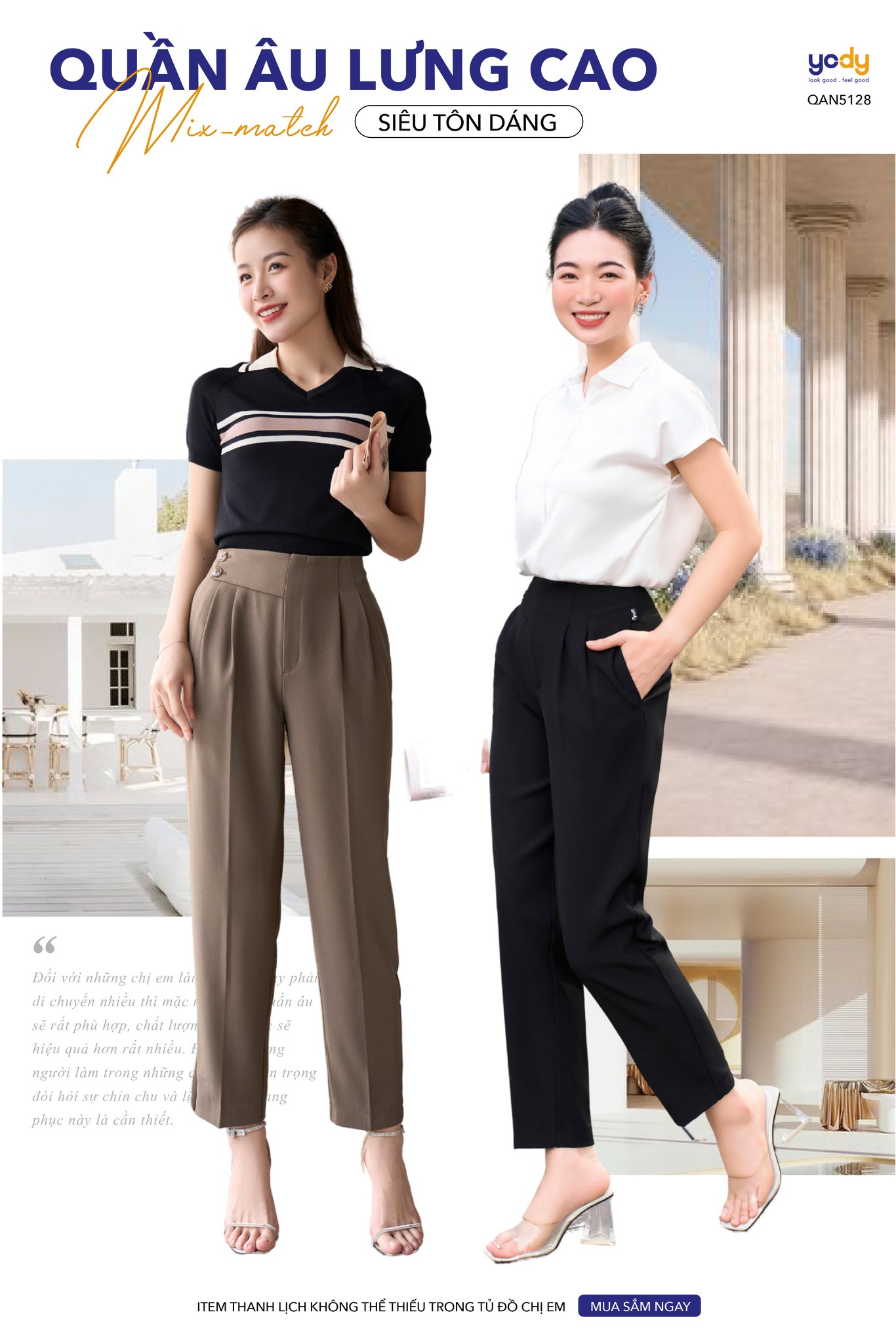 Quần Âu Baggy Nữ Lưng Cao Vạt Chéo