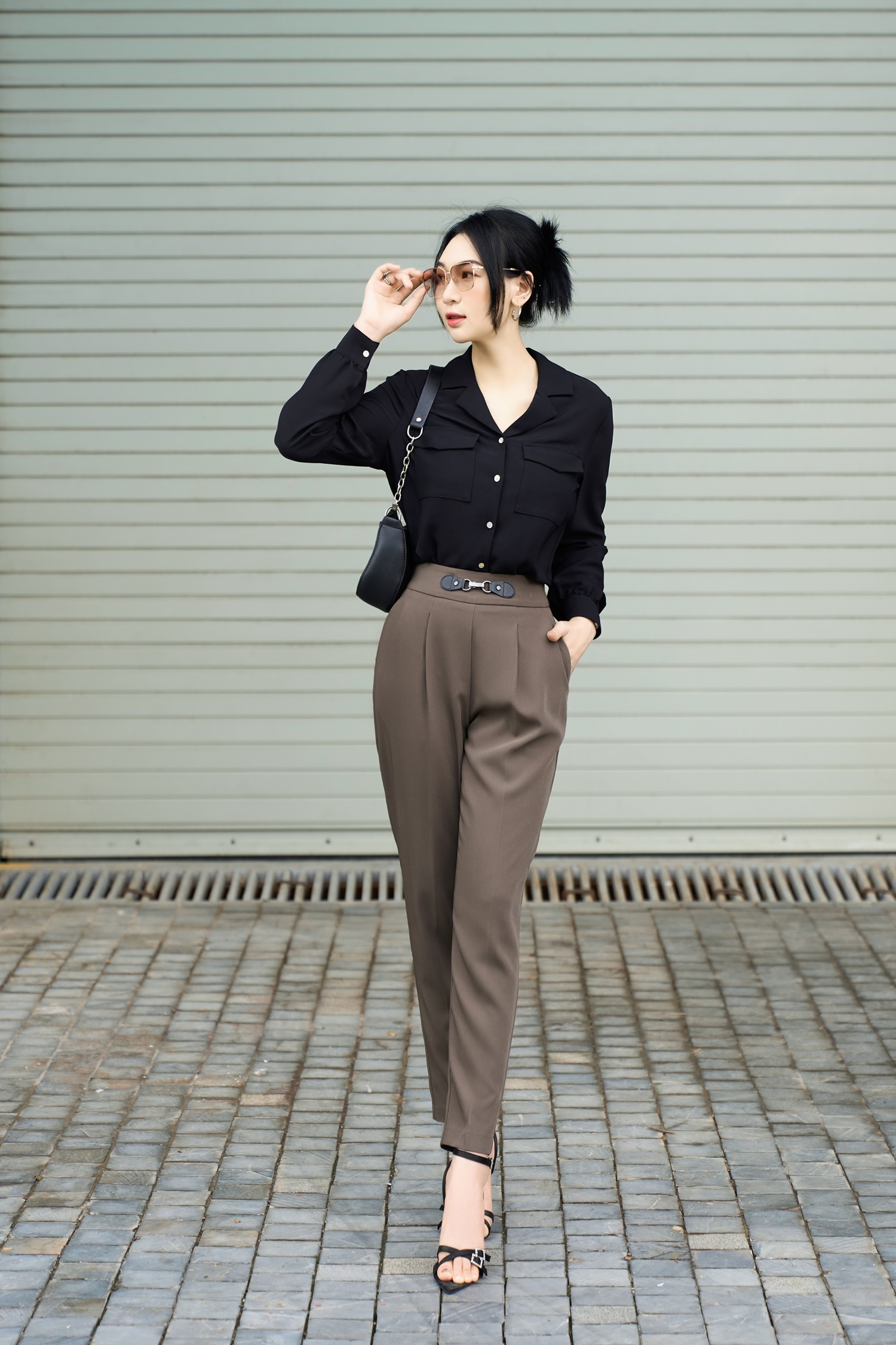 Quần Tây Nữ Baggy Cạp Phối Mặt Đai