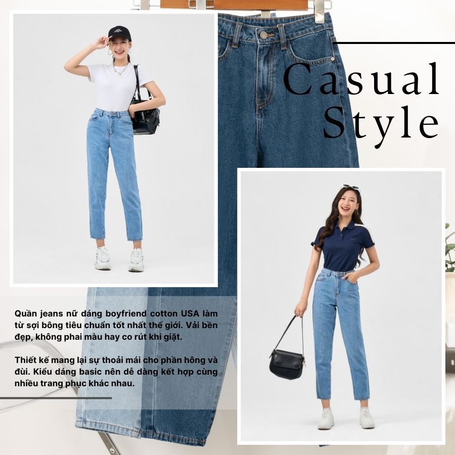 Quần Jeans Nữ Dáng Boyfriend Cotton USA
