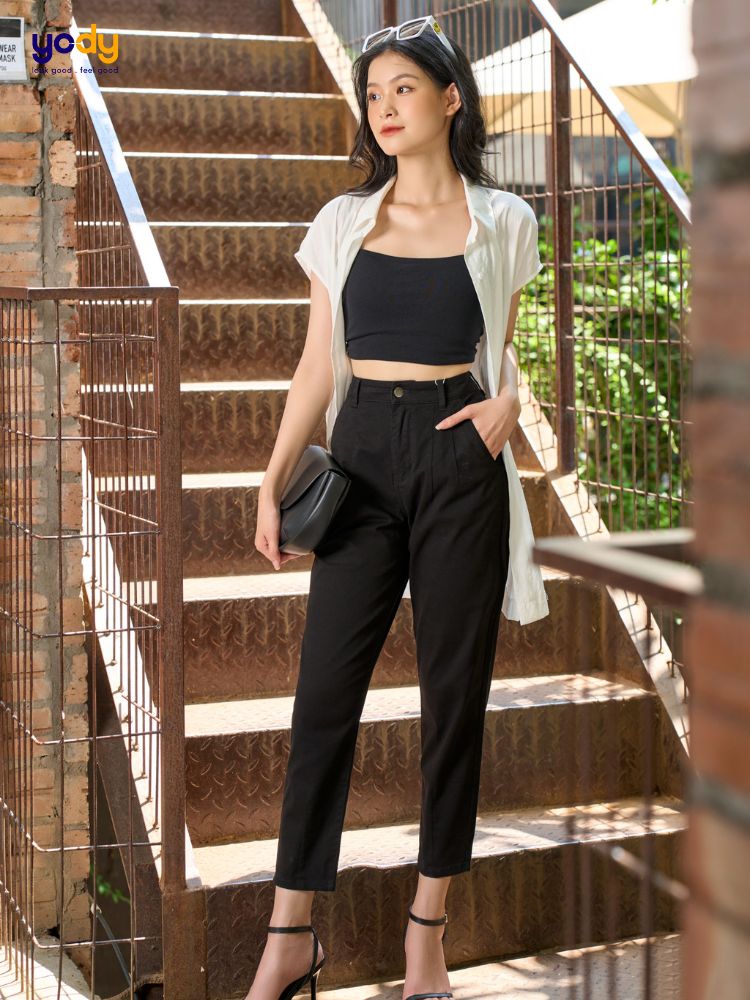 Quần kaki nữ lưng cao ống ôm