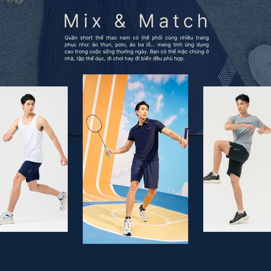 Quần short nam thể thao in sườn
