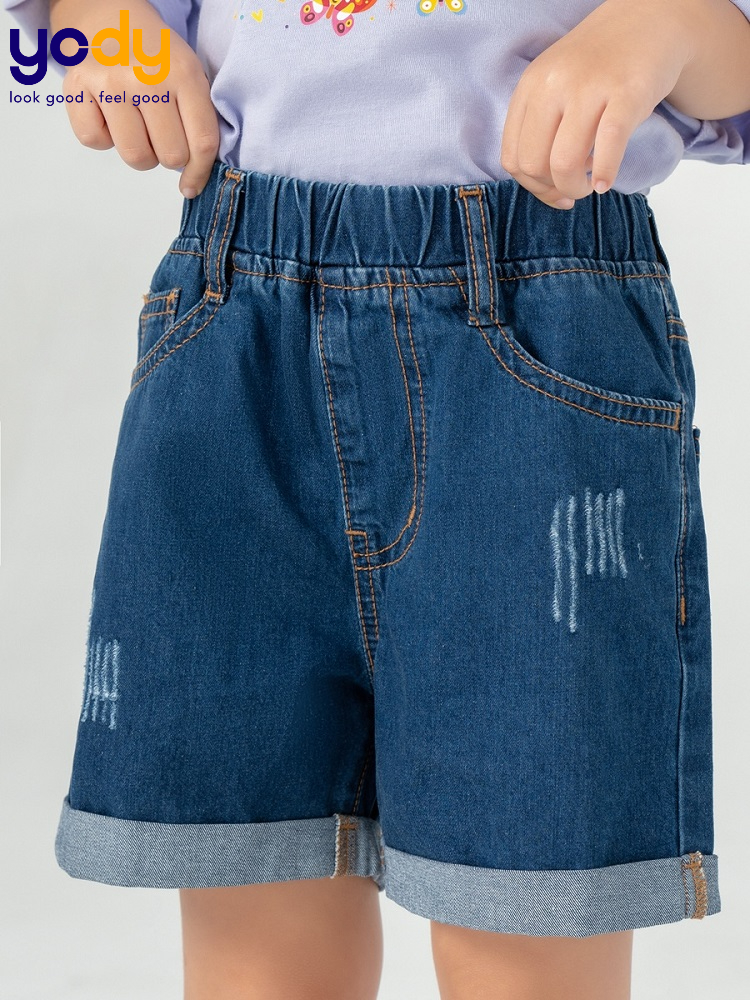 Quần short trẻ em jean xước, dáng lửng