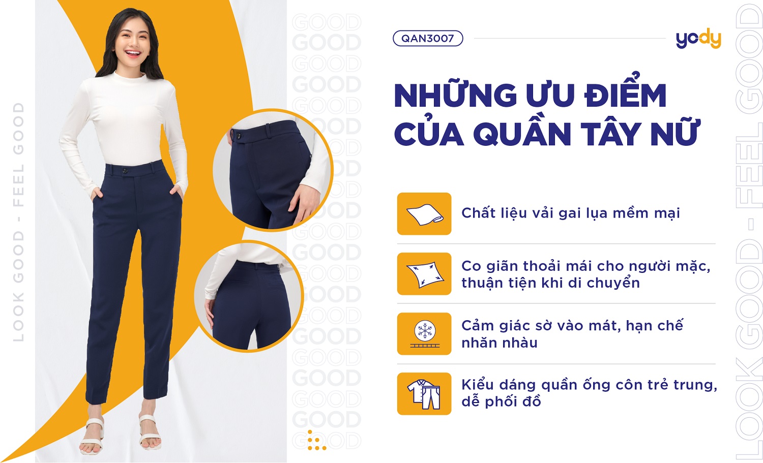 Quần Âu Nữ Lưng Cao Ống Côn Co Giãn Tốt