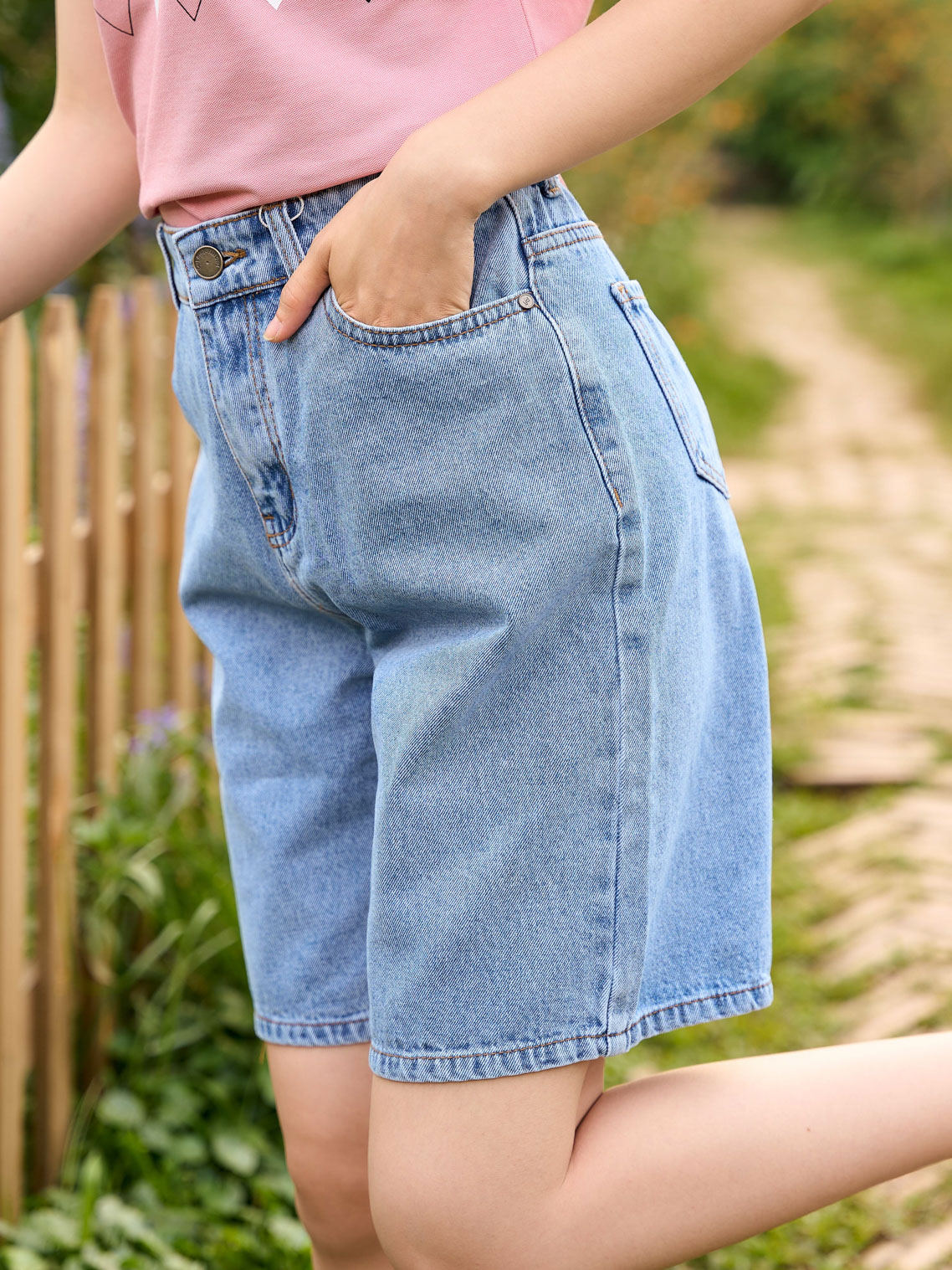 Quần Jean Lửng Nữ Lưng Cao Ống Rộng