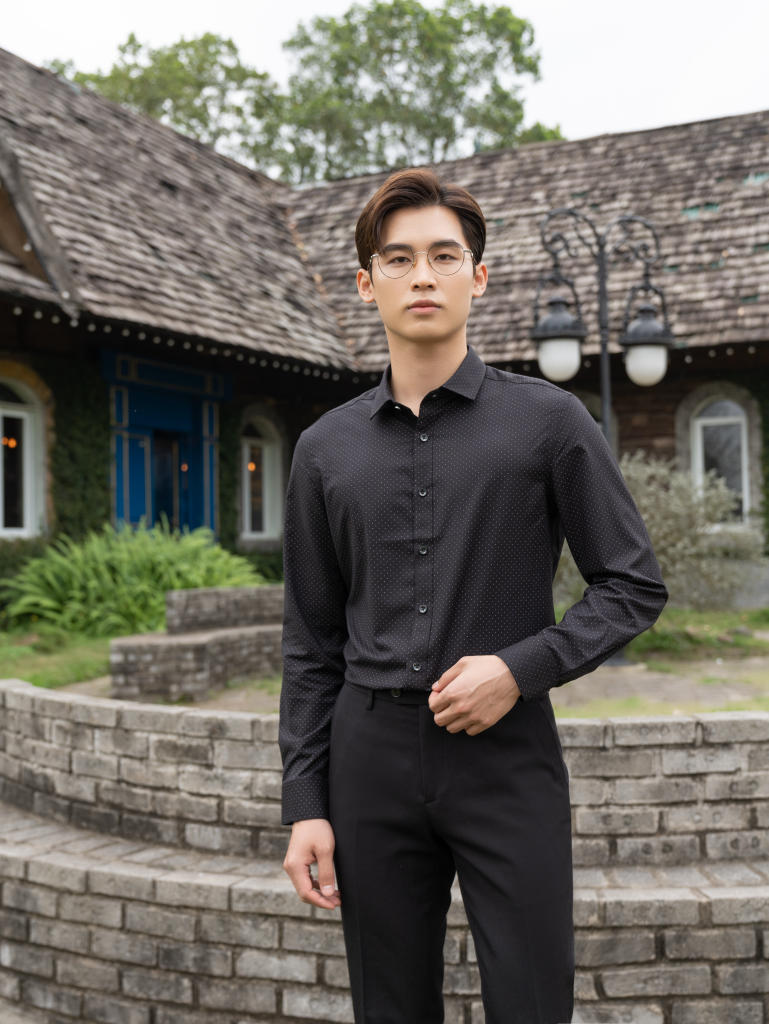 Áo Sơ Mi Nam Dài Tay Bamboo Chấm Bi