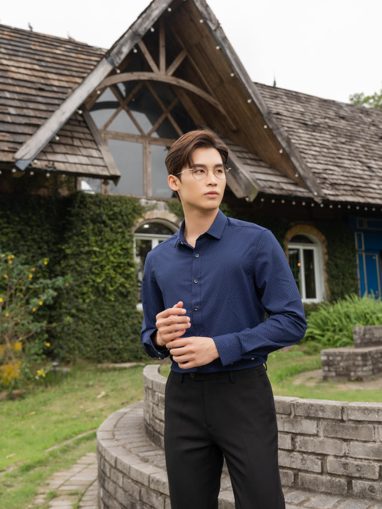 Áo Sơ Mi Nam Dài Tay Bamboo Chấm Bi