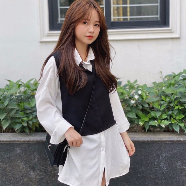 áo sơ mi nữ mix với gile