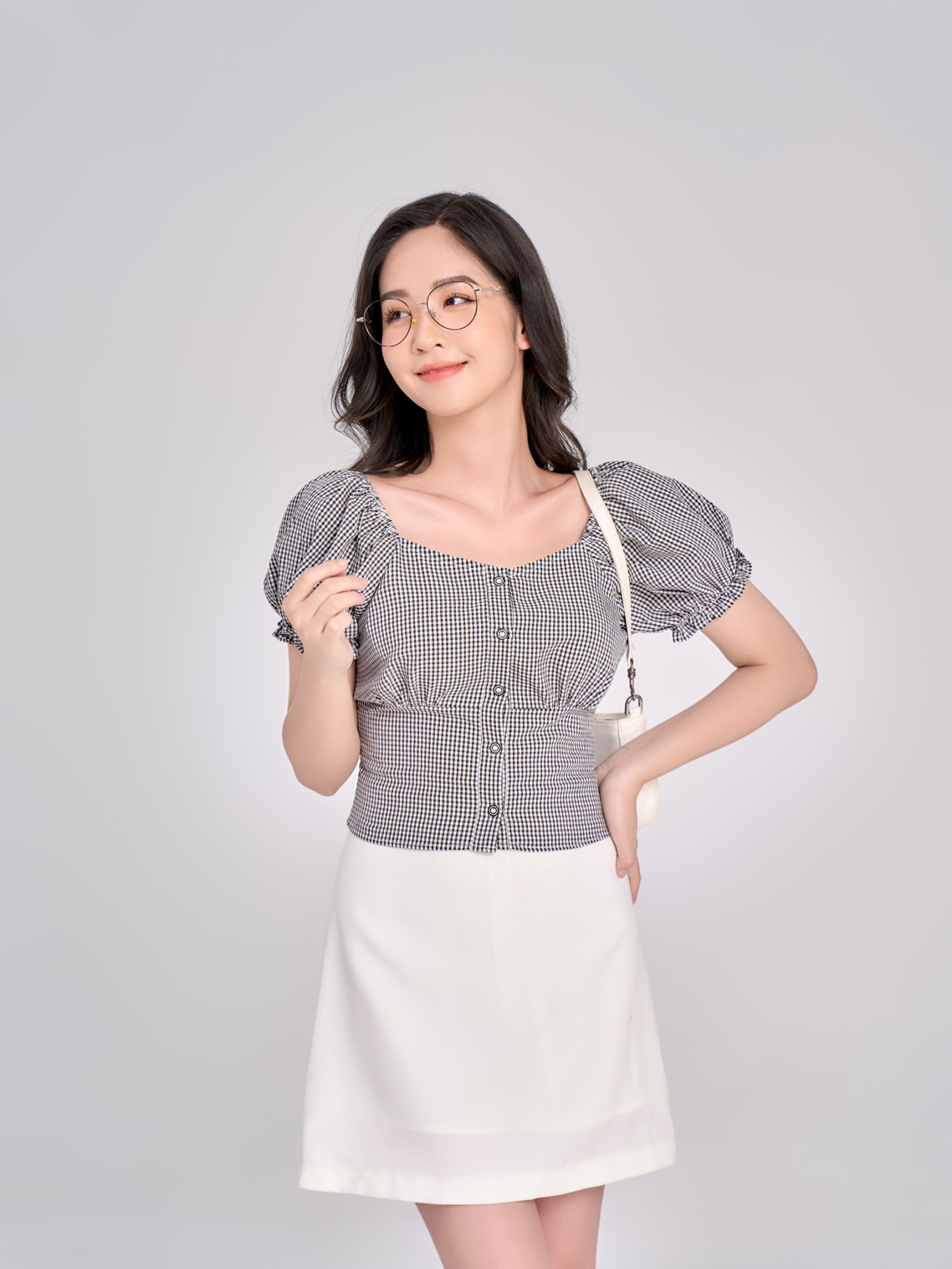 Sơ mi nữ kiểu croptop tay bồng