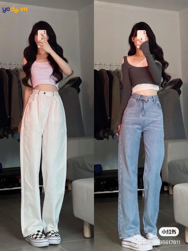 Áo dây phối cùng quần ống rộng