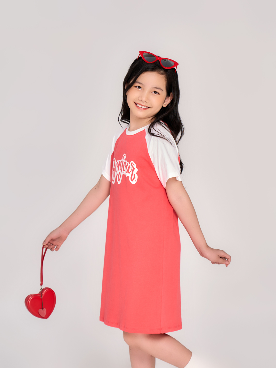 Váy Suông Bé Gái Cotton Phối Tay Raglan