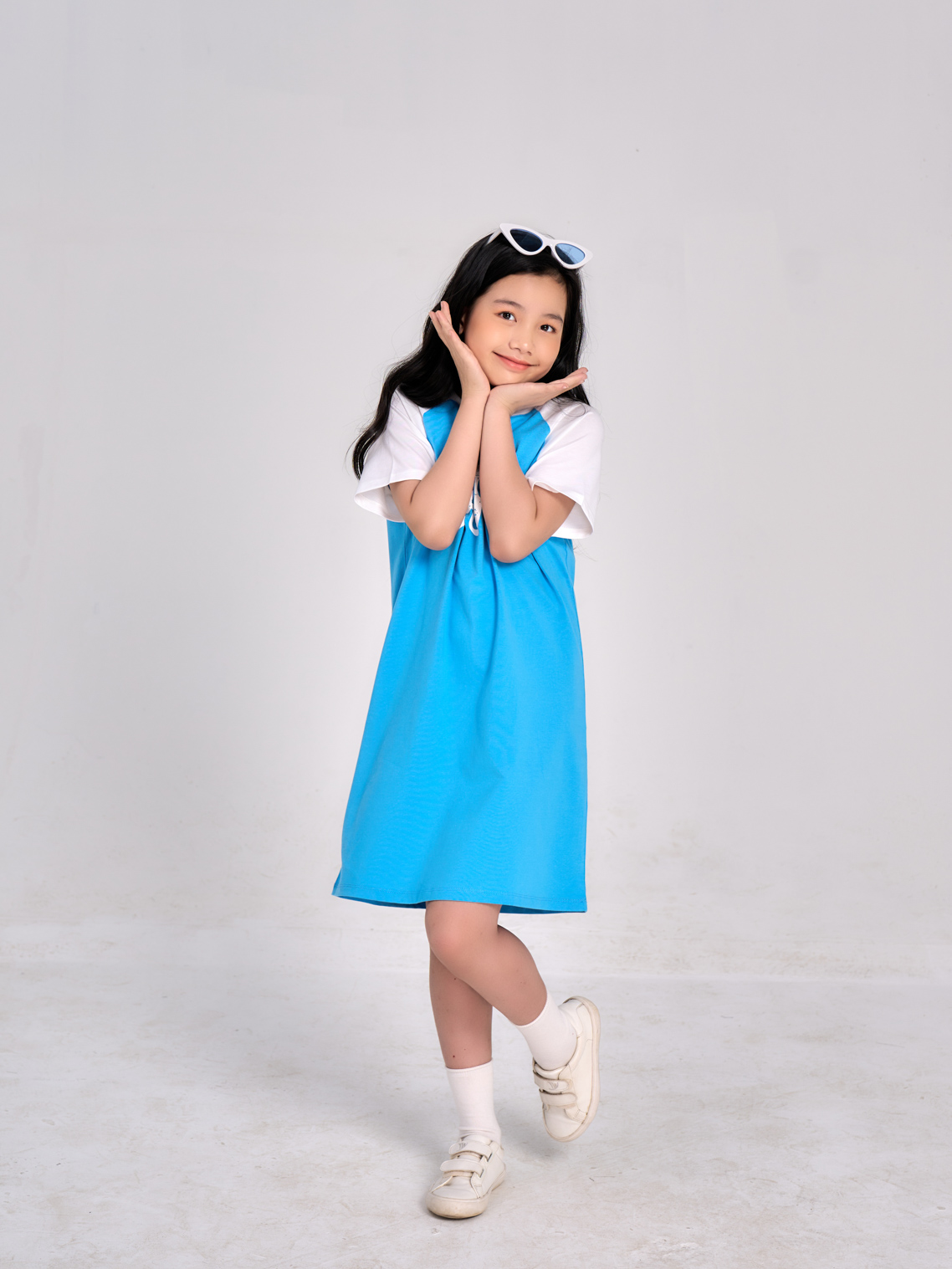 Váy Suông Bé Gái Cotton Phối Tay Raglan