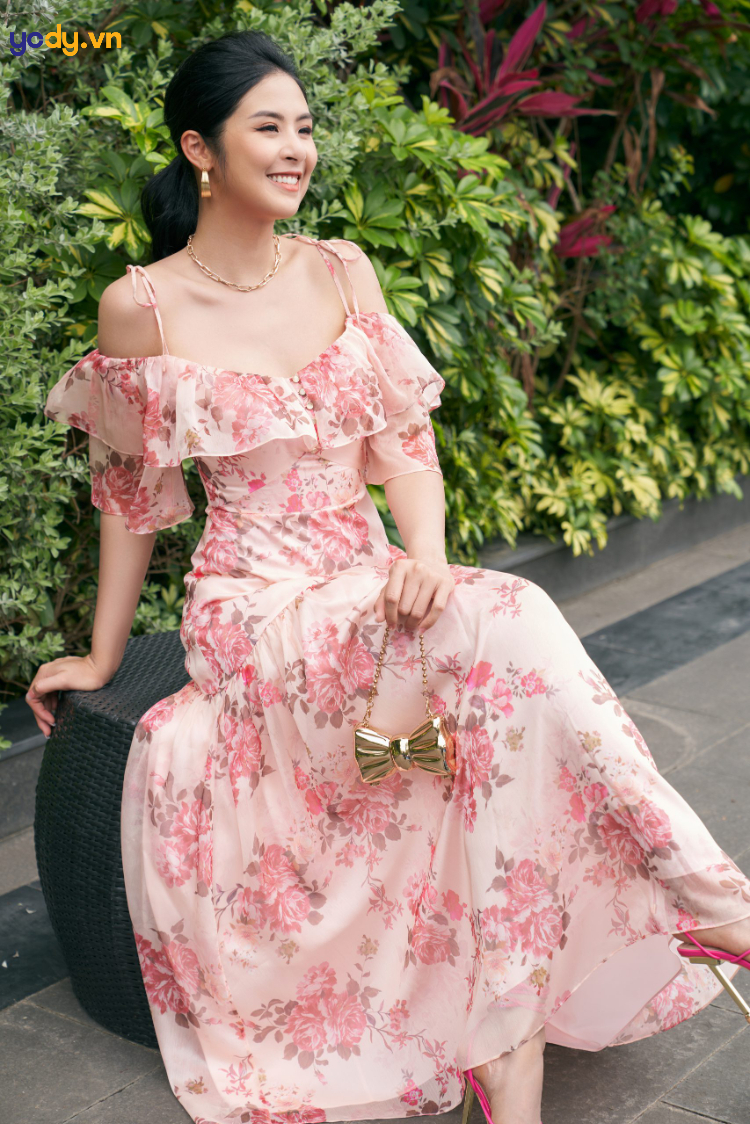 Váy mặc đi biển hai dây chất liệu maxi