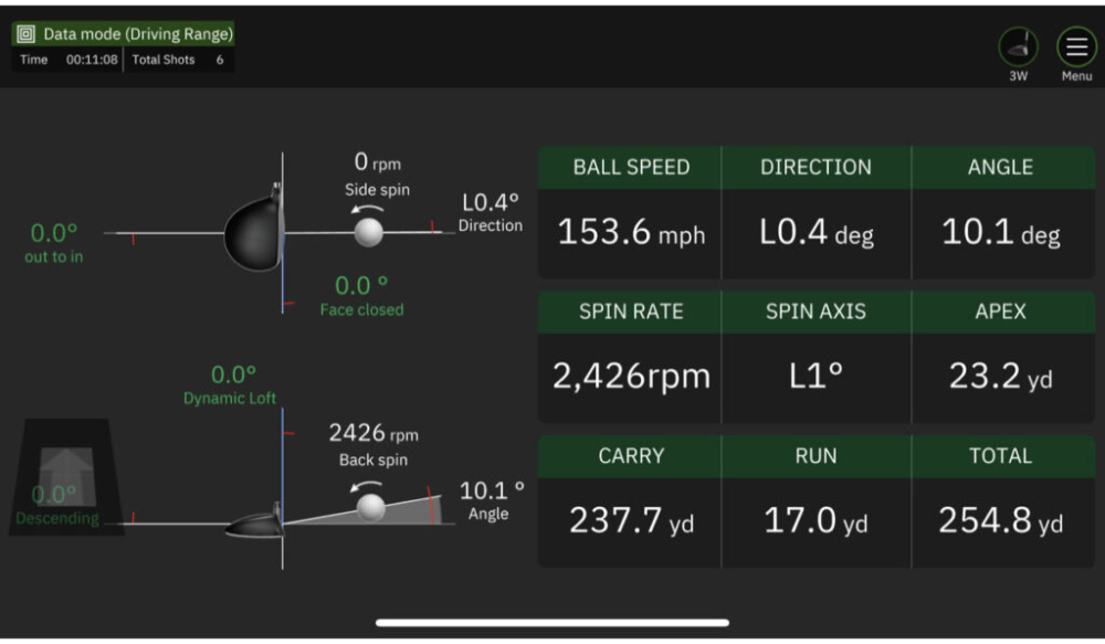 Màn hình dữ liệu cú đánh từ cảm biến Squre Golf.