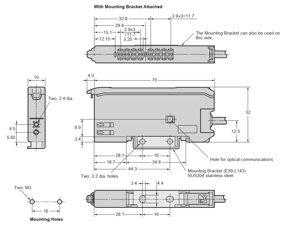 Bản vẽ kích thước OMRON E3X-DA11-S