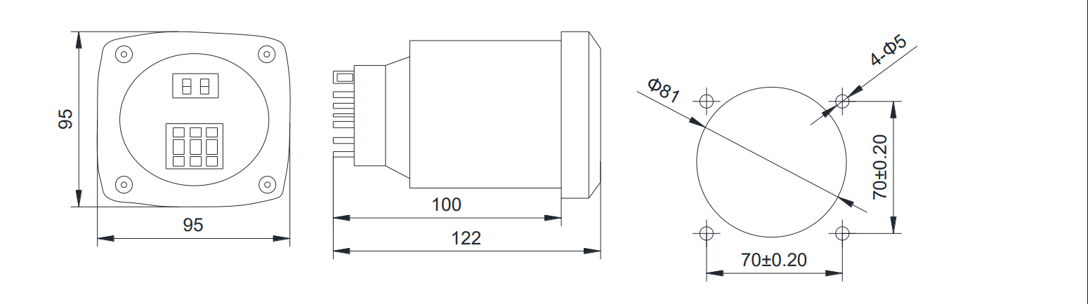 Bản vẽ kỹ thuật kích thước của rơ le thời gian JS11S