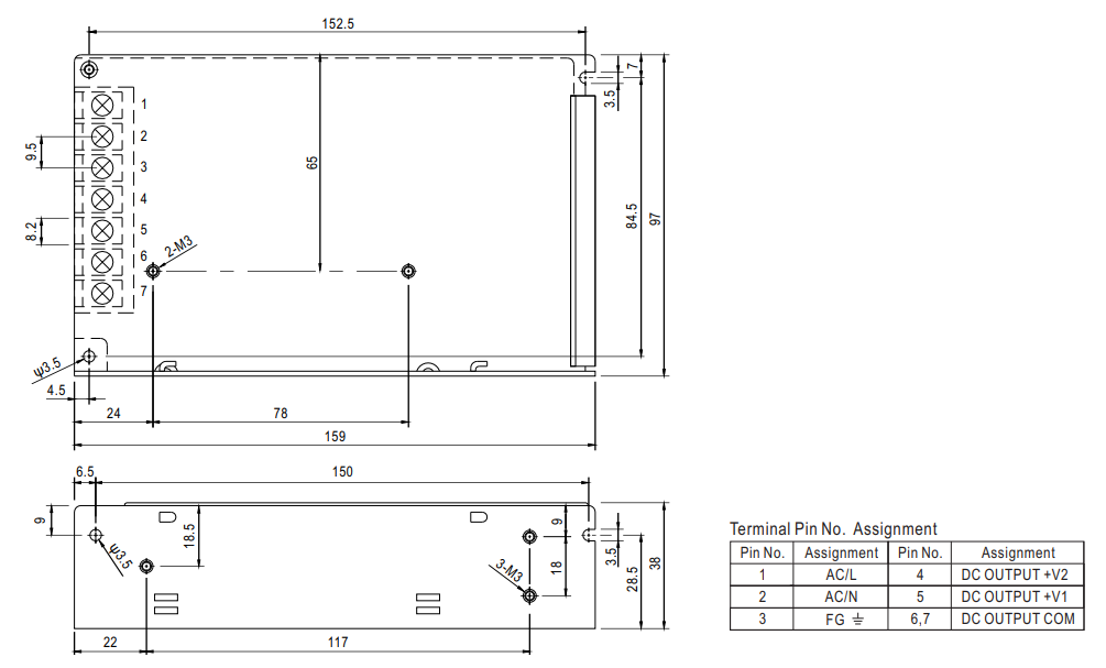 Kích thước Meanwell D-60B