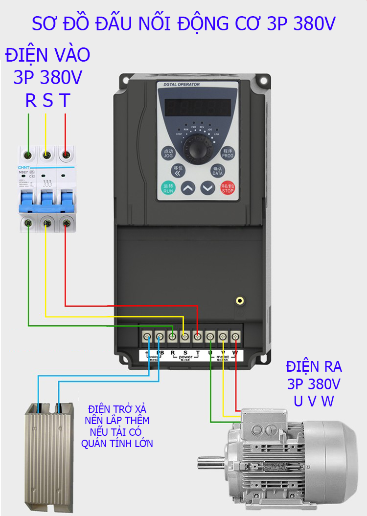 Sơ đồ đấu nối 3 pha 380V cho AE200H