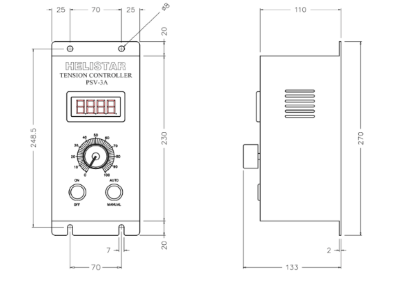 Kích thước bộ điều khiển lực căng helistar PSV-3A
