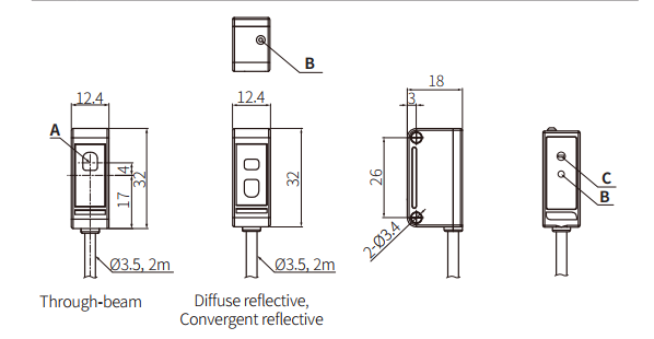 Kích thước cảm biến quang Autonics BYD3M-TDT