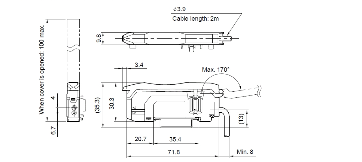 Kích thước Bộ khuếch đại sợi quang Keyence FS-N11N