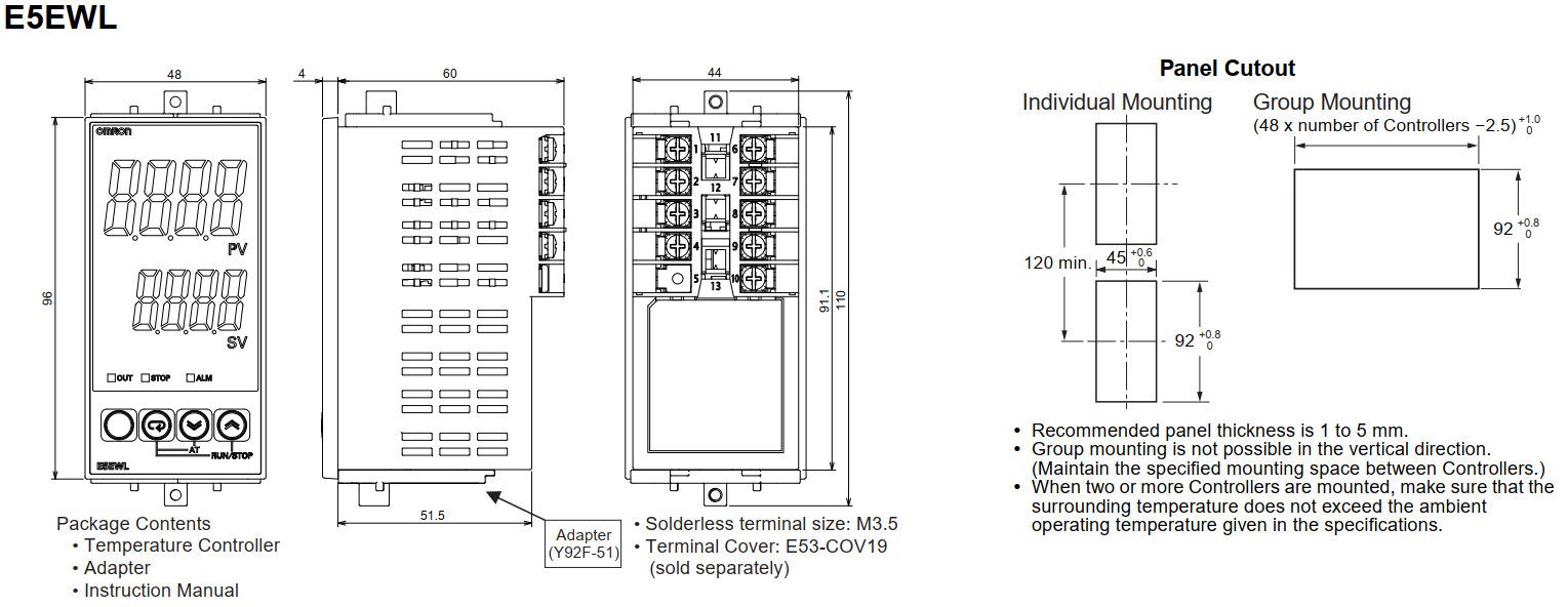 Kích thước chi tiết, kích thước lỗ lắp đặt E5EWL