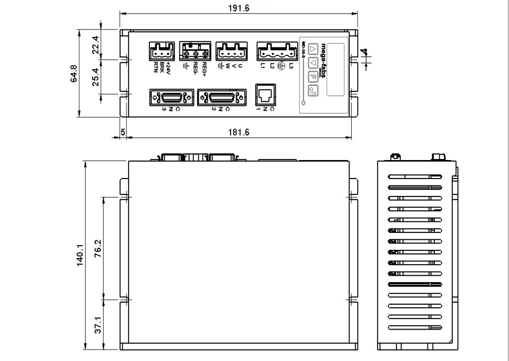 Kích thước bộ điều khiển servo HIWIN MD-36-SR