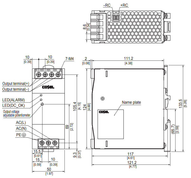 Kích thước nguồn COSEL KHNA240-F24