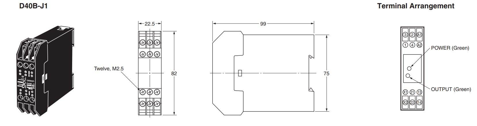 Bản vẽ kích thước Rơ le an toàn Omron D40B-J1