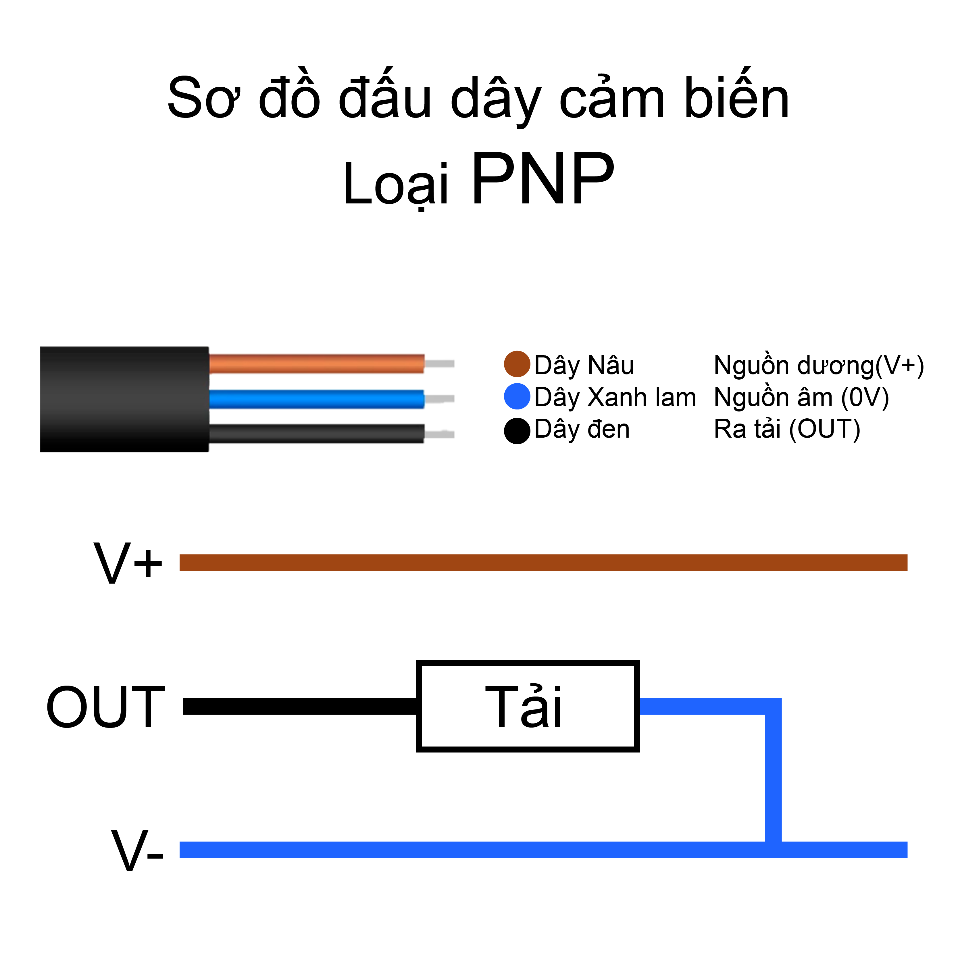 Sơ đồ đấu dây cảm biến PNP 3 dây