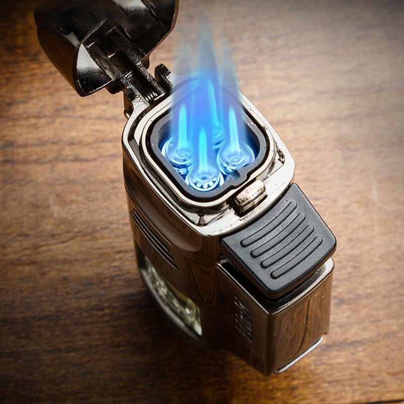Hột Quẹt Bật Lửa Gas Lubinski YJA-10027 Khò 4 Tia Cực Mạnh Kèm Đục Cigar Tiện Lợi Nhiều MàuNhìn Rõ Lượng Gas