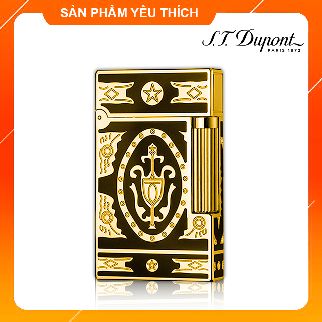 Hộp Quẹt Bật Lửa Dupont D08V Họa Tiết Hoàng Gia Vàng Đen - Dùng Gas Đá Cao Cấp