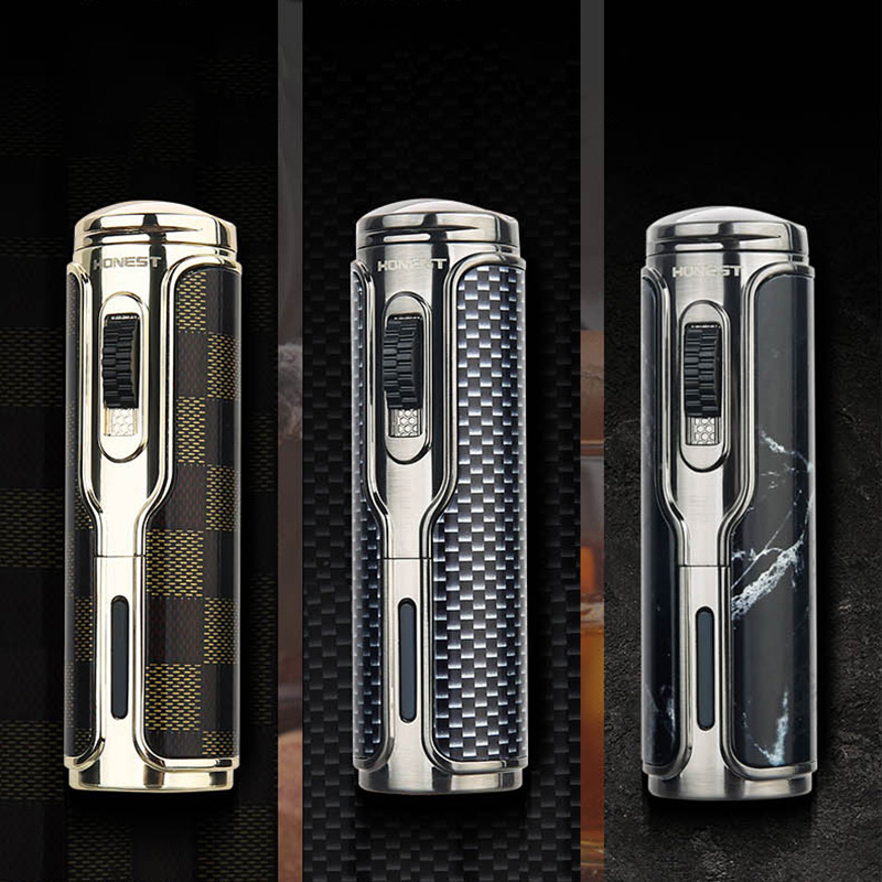 Hột Quẹt Bật Lửa Gas Honest BCZ-792 Lửa Khò 3 Tia Tích Hợp Gác Và Đục Xì Ga- Nhiều Màu
