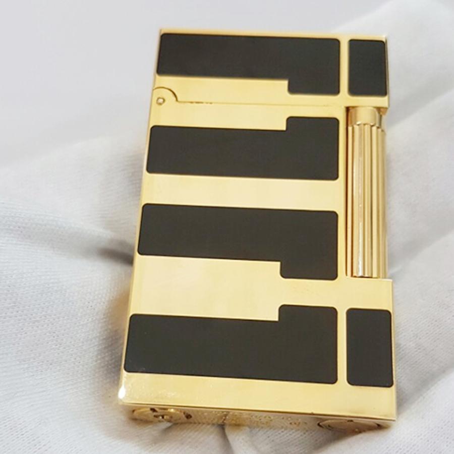 Hộp Quẹt Bật Lửa Dupont Gas Đá Sơn Mài Đen D99V Họa Tiết Hoa Văn Cách Điệu Ngang Màu Vàng Đen - Dùng Gas Đá Cao Cấp