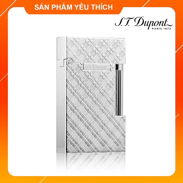 Hộp Qụet Bật Lửa Dupont Họa Tiết Ô Vuông D47T Màu Bạc Sang Trọng - Dùng Gas Đá Cao Cấp