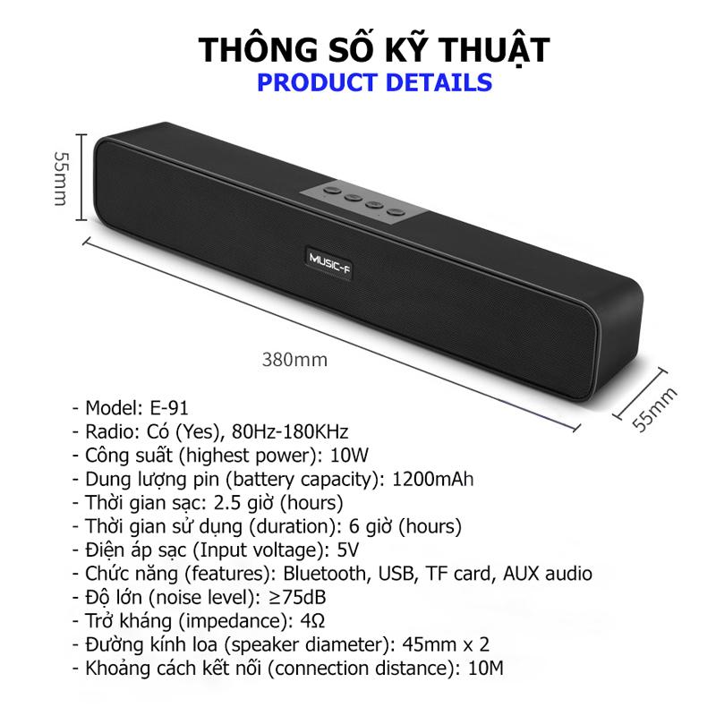 Loa Thanh Soundbar Bluetooth Gaming E91 Loa Nghe Nhạc Di Động Không Dây 10W Dùng Cho Máy Vi Tính PC - Laptop - Tivi